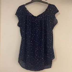 LC Lauren Conrad Blue Polka Dot Pleated Top - Size Medium